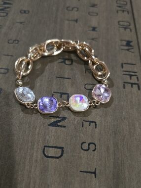Rose-Toned Chain Bracelet with Iridescent and Pastel Gemstones